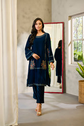 DA-1674 TURQUOISE BLUE EMBROIDERED KURTA